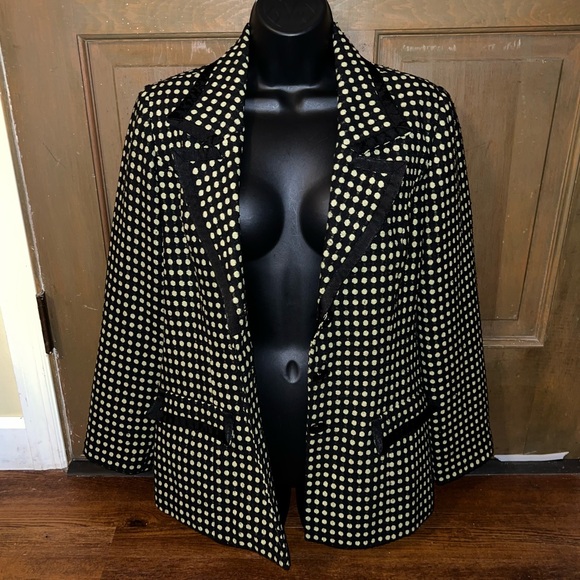 Vintage Black Jason Evans Green Polka Dot Long Sleeve Blazer Suit Jacket Size 8 - Picture 3 of 11